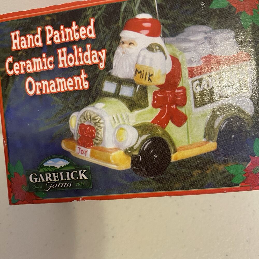 Vtg Garelick Farms Milk Truck Ceramic Christmas Ornament Massachusett Dairy Farm